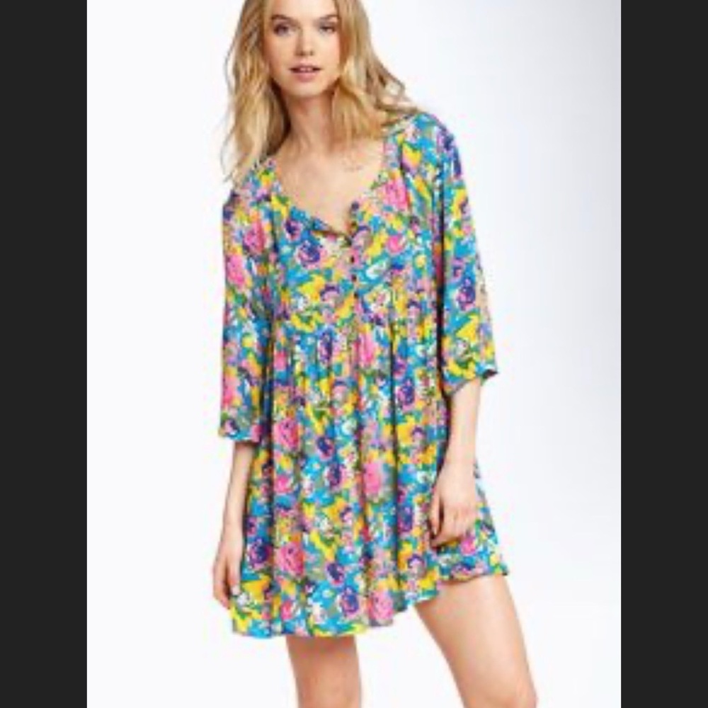 Free People Neon Floral Crepe Dress
